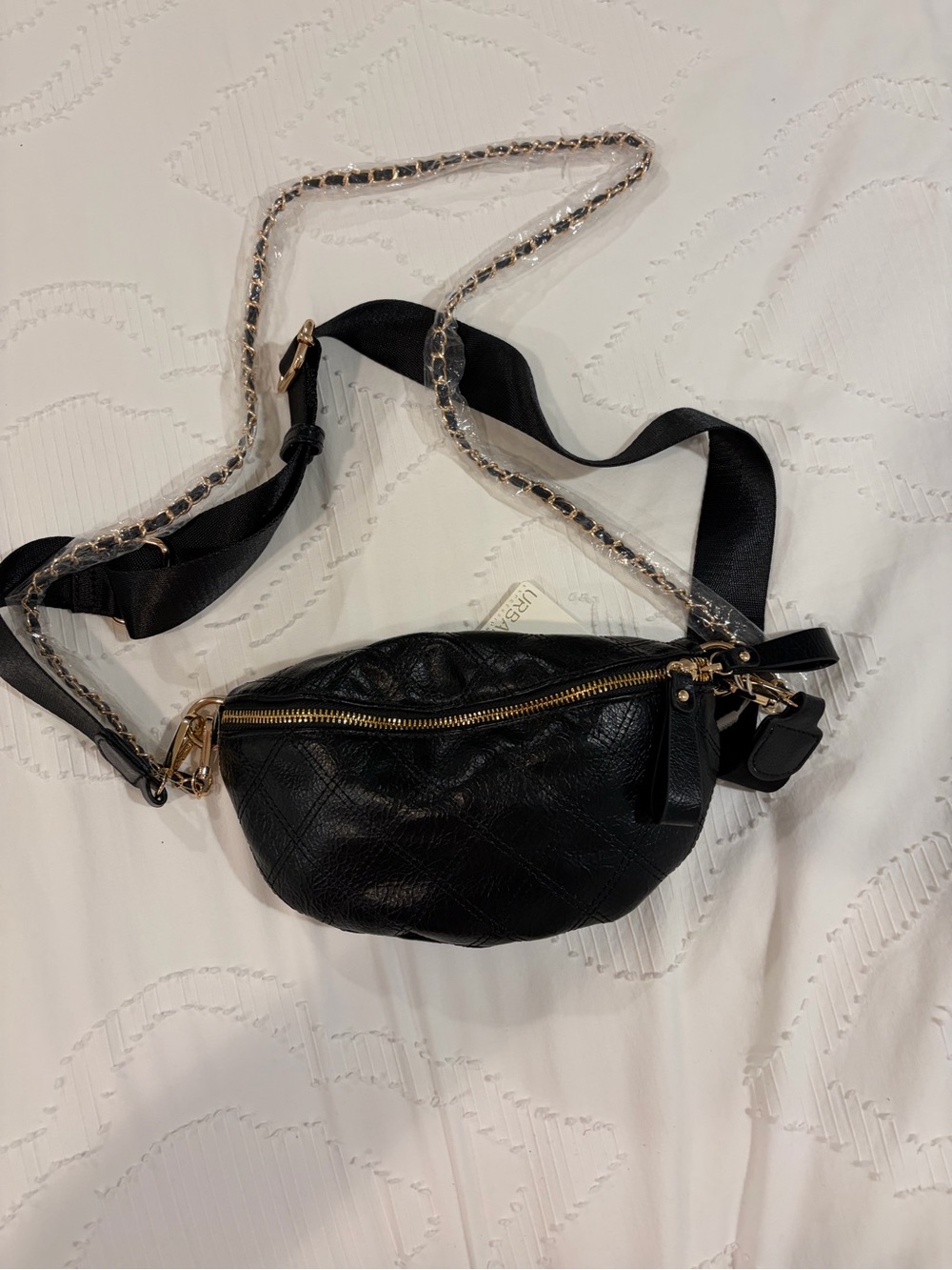 Urban Expressions Black Quilted Mini Crossbody Belt Bag with Gold Hardware